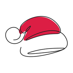 Santa Claus Hats in one line. Winter cap. Santa hat with white fur. Symbol of christmas and new year