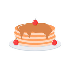 vector of pile of pancakes with chocolate and cherry on top