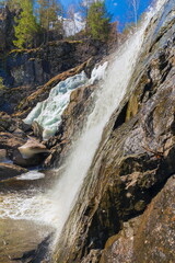 the largest waterfall in the South Urals gadelsha on a spring sunny day