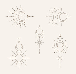 Set of mystical moon line art
