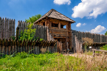 Defensive walls and gate. Archeological Reserve Zawodzie, Kalisz, Greater Poland Voivodeship, Poland.