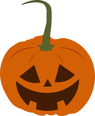 Spooky scary Jack O Lantern smile face. Traditional Halloween symbol pumpkin. Carved scary pumpkin. Autumn holiday Halloween icon. Isolated on white background. Vector illustration.