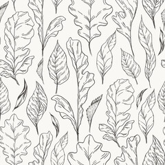 Seamless floral botanical pattern with leaves. Vintage Engraving floral background.