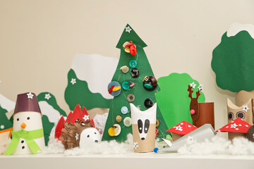 Christmas Eve story. Fairy tale about forest animals and Snow man. DIY home made Toilet paper tube...