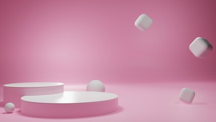 3d illustrate left stage product display with pink background