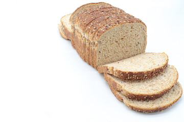 sliced ​​wholemeal bread, on white background. copy space concept
