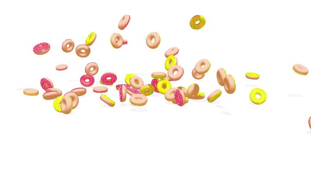 Delicious donuts falls on the floor. 4K FullHD and HD render footage animation
