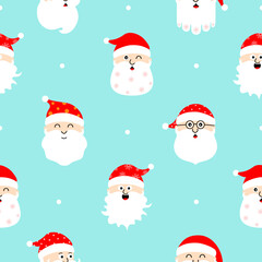 Cartoon Santa claus face seamless pattern. Vector illustration for Christmas concept.