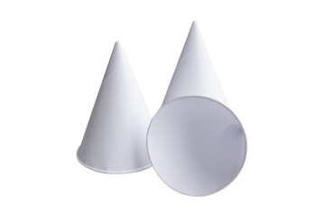 Fototapeta premium Cone shape disposable paper cups on white background