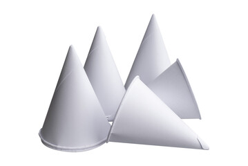 Fototapeta premium Cone shape disposable paper cups on white background