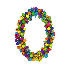 Christmas letters typeface made out of colored ornaments with alpha channel 0