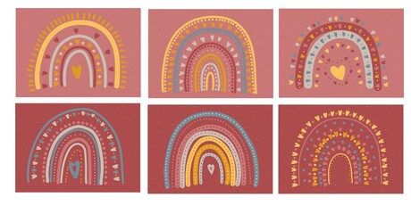 Valentine's day cards with rainbow on pink background