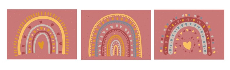 Valentine's day cards with rainbow on pink background