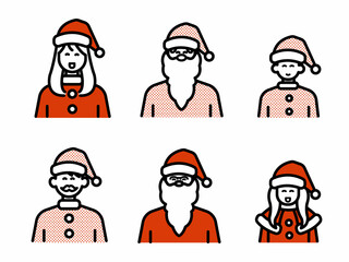サンタクロースの衣装を着た人々のアバターイラストセット