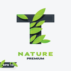 Alphabet T Nature Leaves Logo