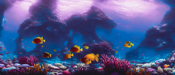 Obraz na płótnie Canvas Artistic concept illustration of a underwater coral landscape, background 3d illustration.