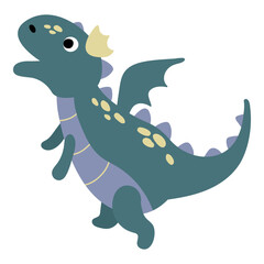 Cute hand drawn dragon. White background, isolate. Vector illustration.