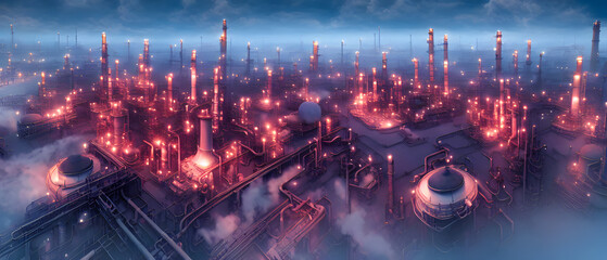 Fototapeta premium Artistic concept illustration of a aerial oil refinery, background illustration.