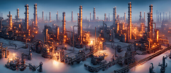Fototapeta premium Artistic concept illustration of a aerial oil refinery, background illustration.