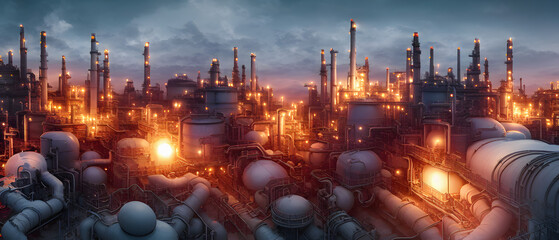 Fototapeta premium Artistic concept illustration of a aerial oil refinery, background illustration.
