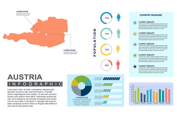 Austria detailed country infographic template with world population and demographics for presentation, diagram. vector illustration.