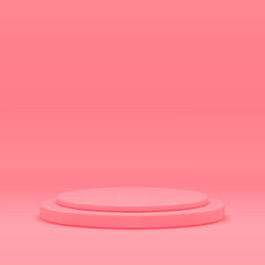 Stage pedestal cylinder stairs rounded podium pink pastel 3d design studio background vector