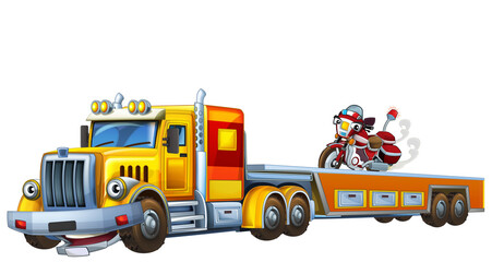 Fototapeta premium cartoon tow truck driving with other car fireman