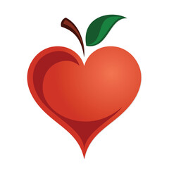 Red apple symbol in the shape of a heart. 
