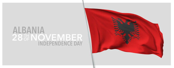 Albania happy independence day greeting card, banner with template text vector illustration