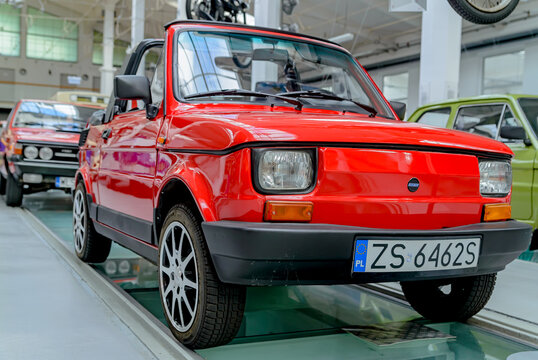 Szczecin, Poland - December 2, 2016: Muzeum of technik in Szczecin. Old retro car brand Fiat red