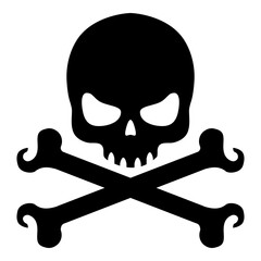 Símbolo pirata. Logo con silueta aislada de tibias cruzadas y calavera