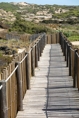 Guincho wooden pathway through the sand dunes