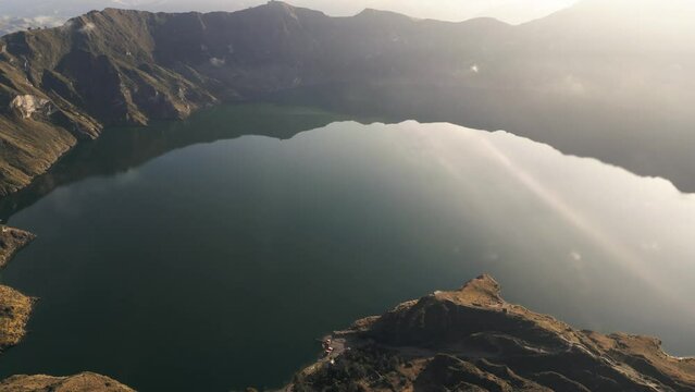 Quilotoa Crater in Equador, South America. Aerial view.