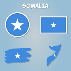 Obraz na płótnie Canvas Map of Somalia on a blue background, Flag of Somalia on it.