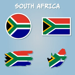 Republic of South Africa detailed map with flag of country.