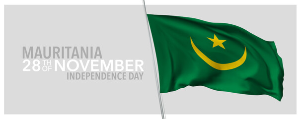Mauritania happy independence day greeting card, banner with template text vector illustration