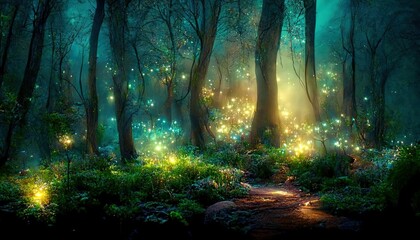 Fototapeta premium Magical fantasy fairy tale scenery, night in a forest