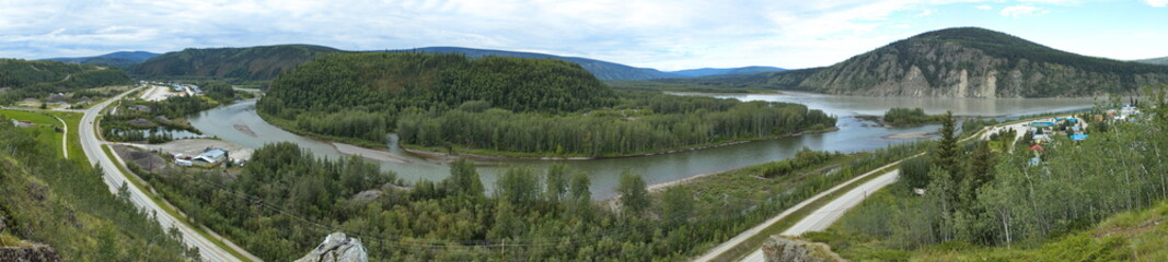 View of the junction of Klondike River and Yukon-Kuskokwim Delta from Crocus Bluff Trail in...