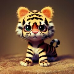 Obraz premium Cute tiger character, wild animal mascot. Happy baby tiger