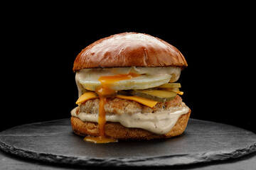 Burger with chicken cutlet, egg and cheese