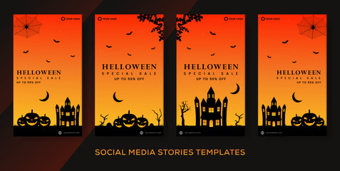Set bundle stories post banner for halloween sale. premium vector