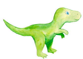 Obraz premium Cute Dinosaur raptor tyrannosaurus. Hand painted dinosaurs isolated on white background. Watercolor. Sample. Hand drawing. Clipart.
