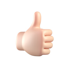 Cartoon 3d hand thumb up for success or good feedback, positive concept and like symbol isolated over white background. 3d rendering