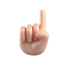 Cartoon 3d hand pointing finger up, number one hand gesture 3d rendering