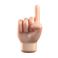 Cartoon 3d hand pointing finger up, number one hand gesture 3d rendering