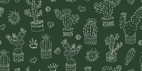seamless pattern with cute cacti - vector illustration, eps