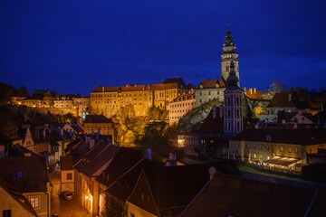 evening view to Cesky Krumlov castle - Czech republic