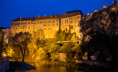 evening view to Cesky Krumlov castle - Czech republic