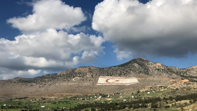 Turkey and Northern Cyprus Flag drawn on the mountain in Northern Cyprus Time Lapse Video
