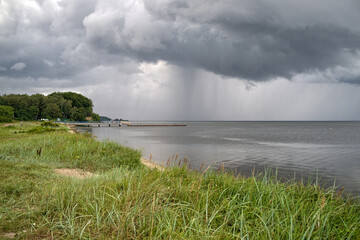 Coastscape with heavy rainfall in the background - Poland